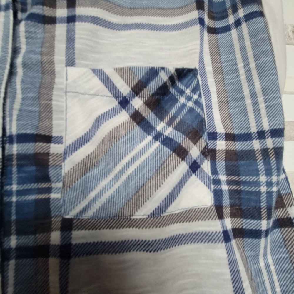 ✨Size S Derek Heart Women's Plaid Shirt Tunic Top Blouse Sleeveless White Blue - Picture 5 of 7
